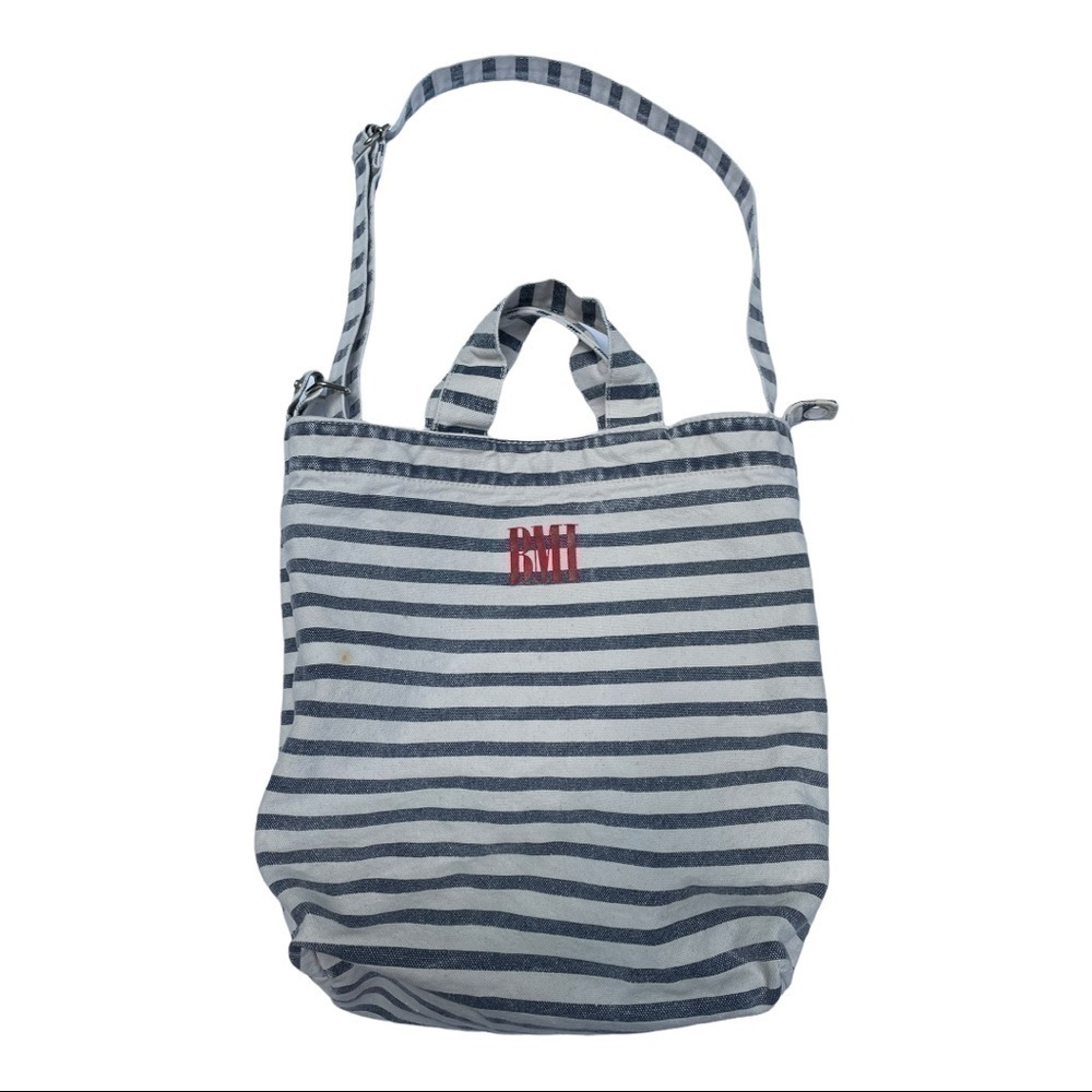 BMI Denim blue & white stripe double handle tote carry/shoulder music beach fun